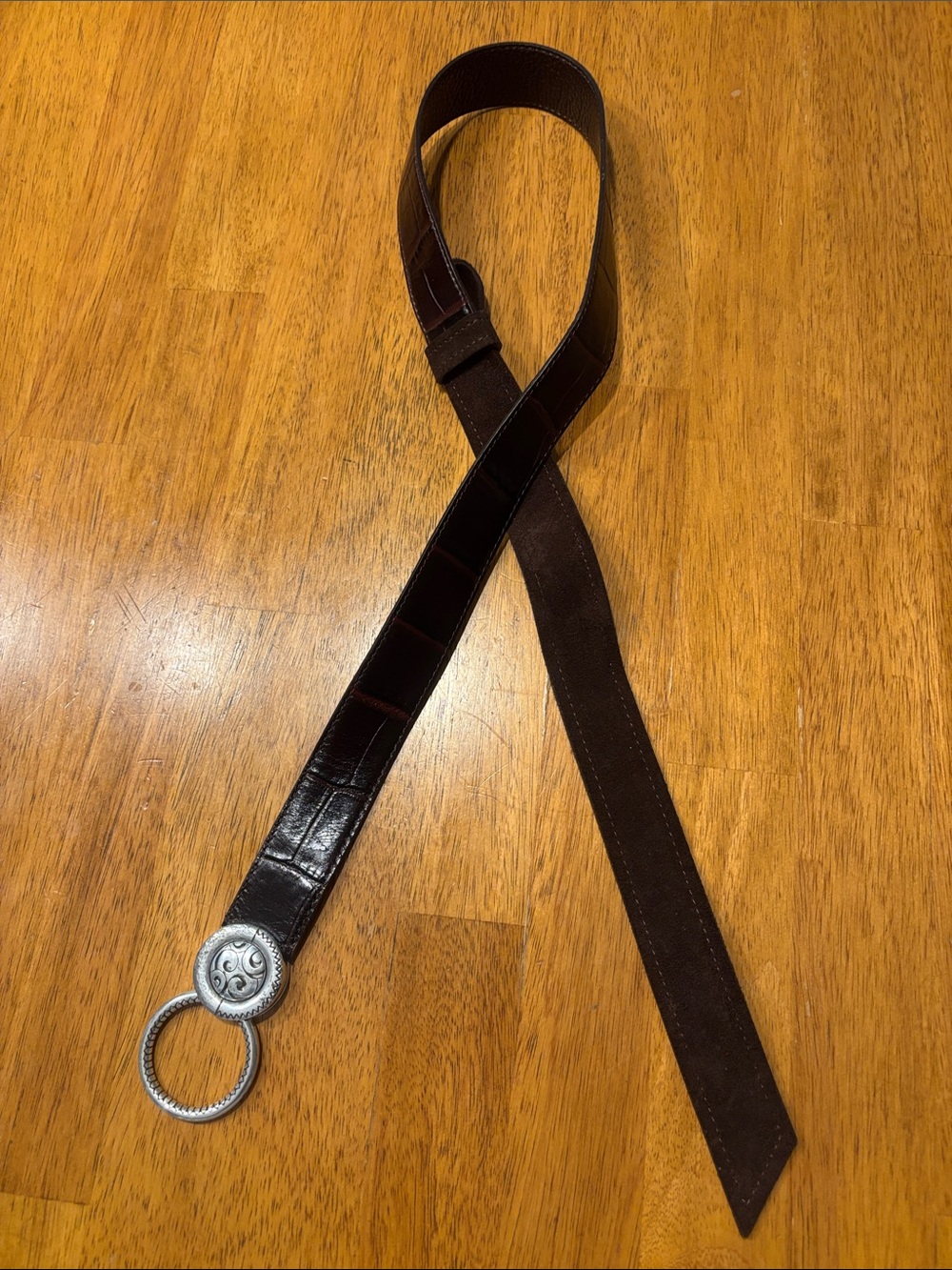 Brighton Dark Brown Leather Belt Strap with Silver-Tone Ring